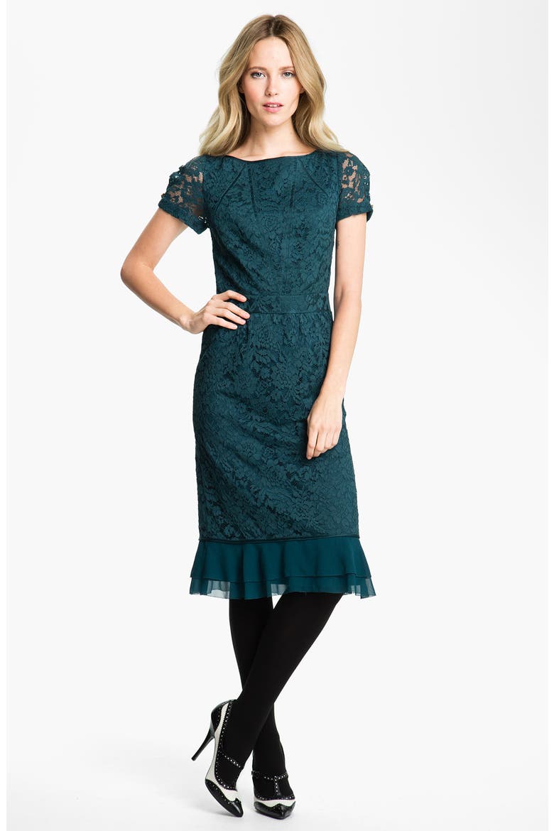 'Bovary' Lace Sheath Dress, Main, color, WINTER TEAL