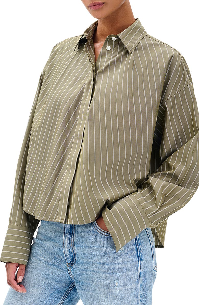 rag & bone Martha Stripe Cotton Poplin Button-Up Shirt, Main, color, Green Stripe