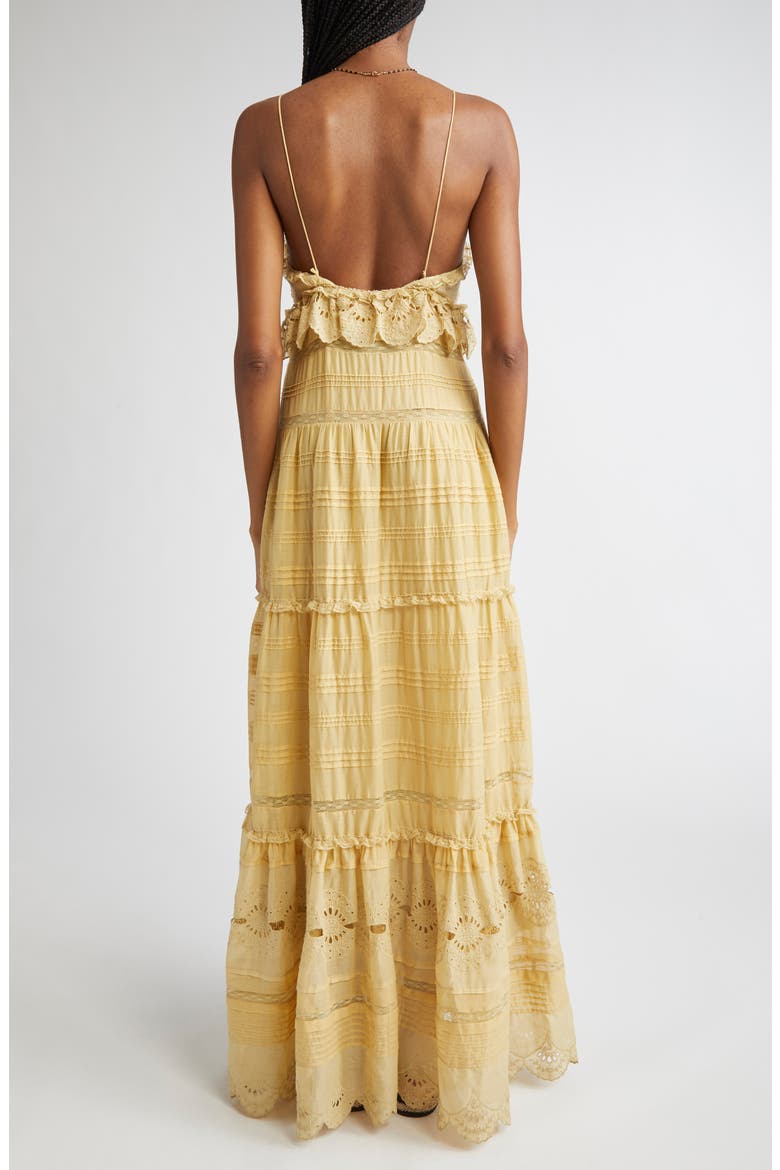 Paule Embroidered Detail Cotton Maxi Dress, Alternate, color, LIGHT OCHRE