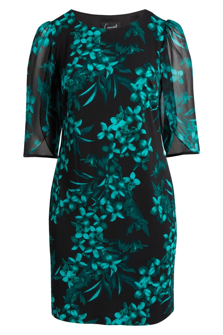 Floral Chiffon Sleeve Sheath Dress, Alternate, color, HUNTER
