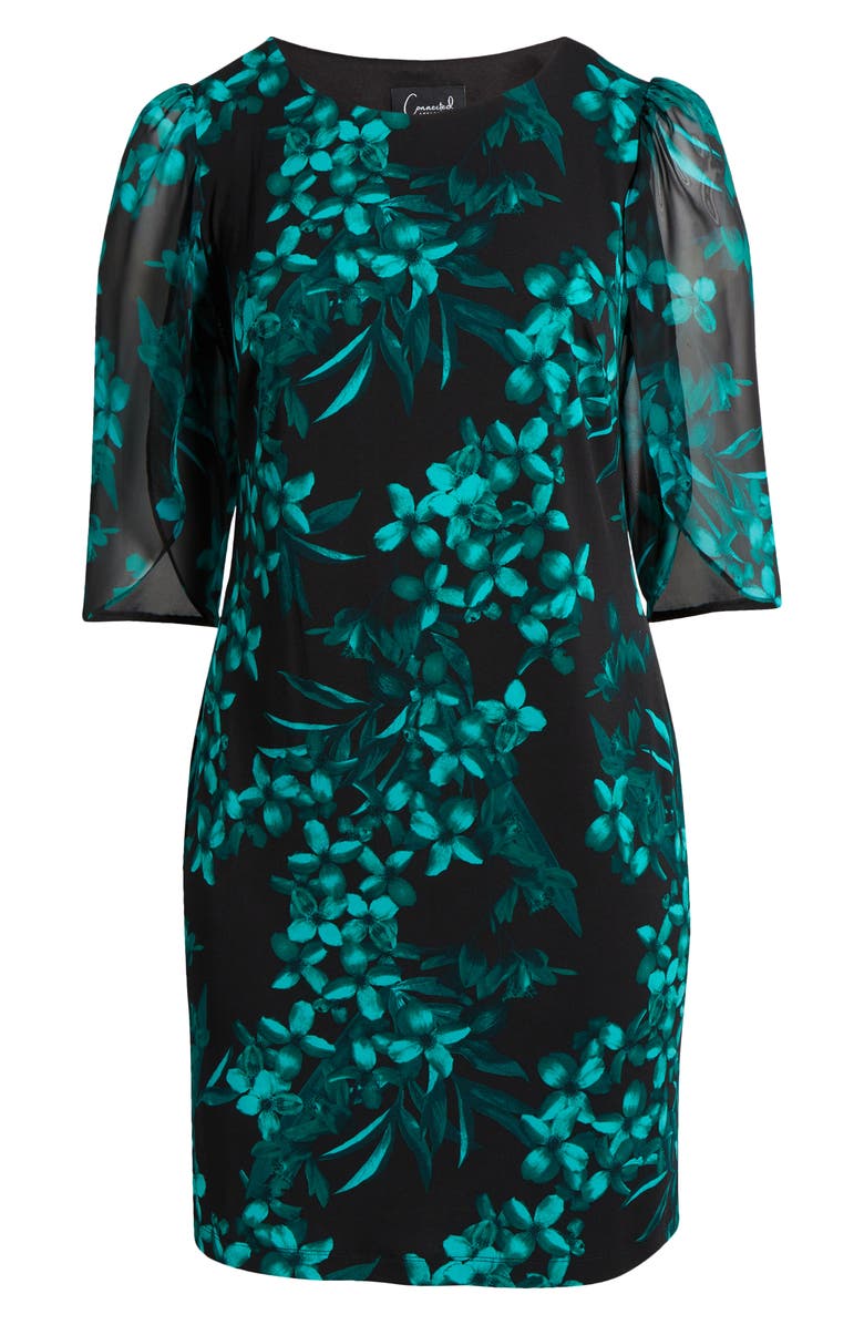 Connected Apparel Floral Chiffon Sleeve Sheath Dress, Alternate, color, Hunter