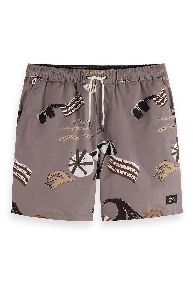 Print Mid Length Swim Trunks, Alternate, color, CUTOUT BEACH BROWN A