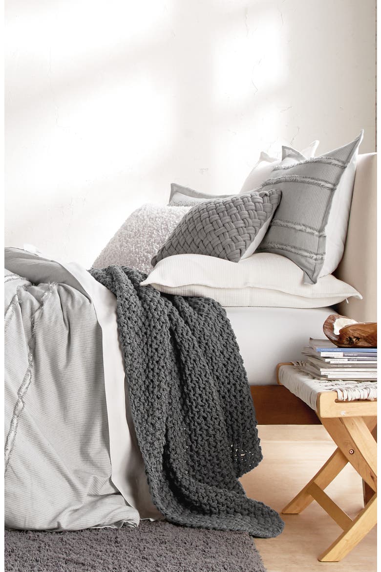 Fringe Stripe Duvet Cover & Sham Set, Alternate, color, GREY