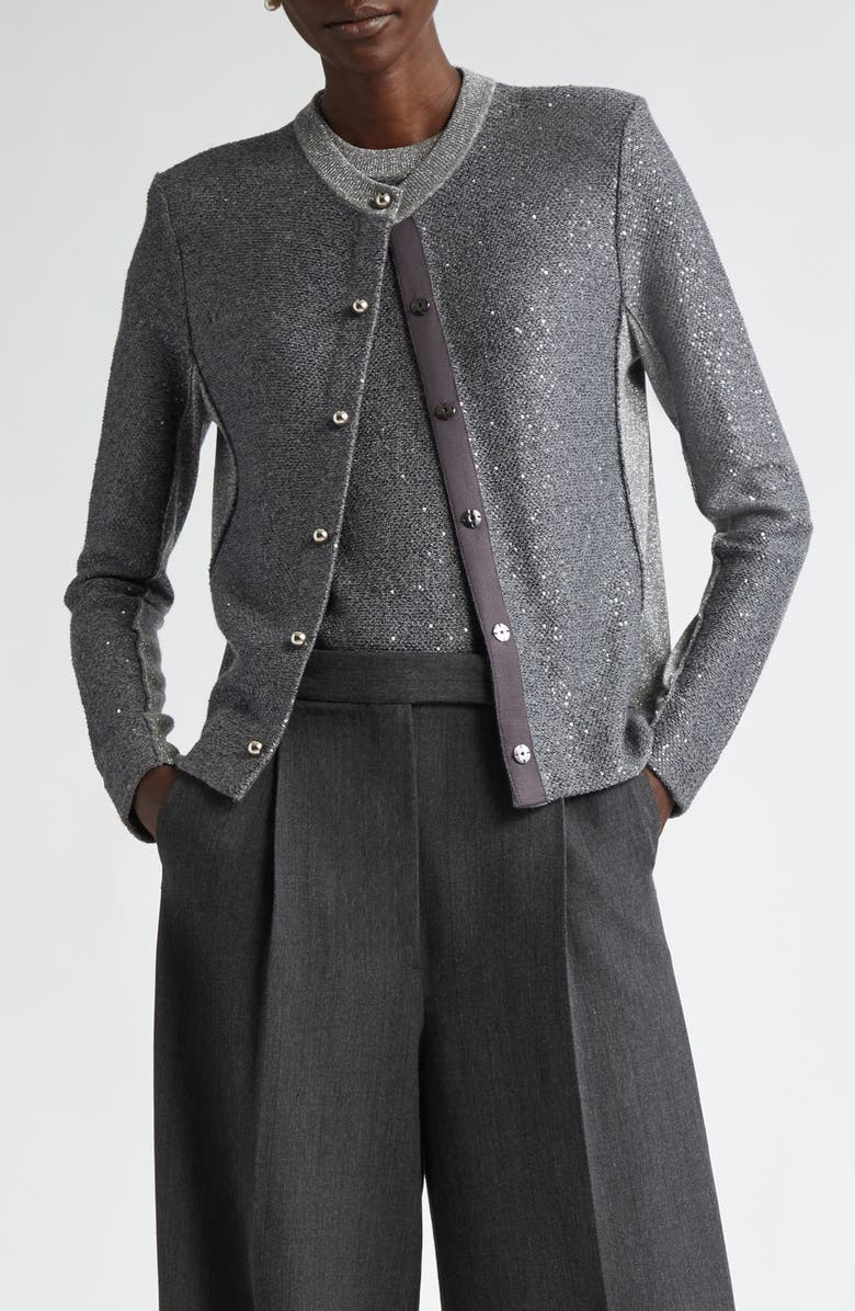 St. John Collection Sequin Front Metallic Cardigan, Main, color, 