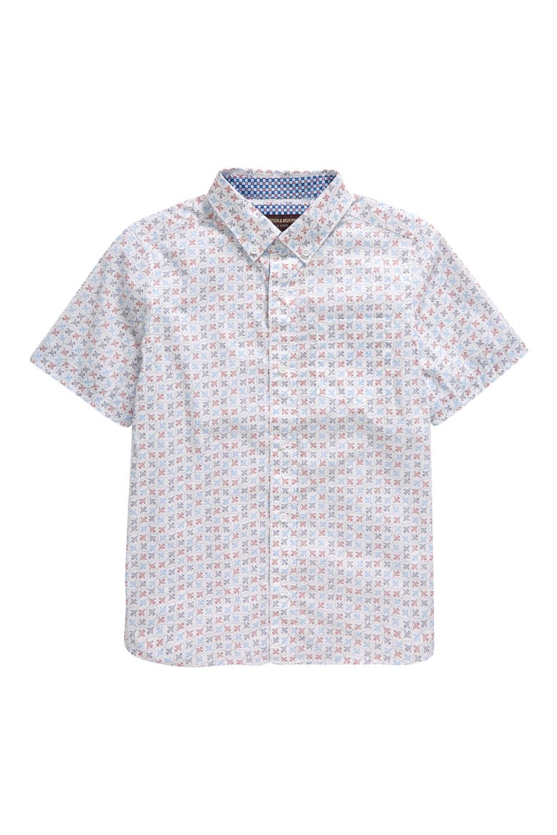 Kids' Airplane Print Short Sleeve Cotton Button-Down Shirt, Main, color, WHITE