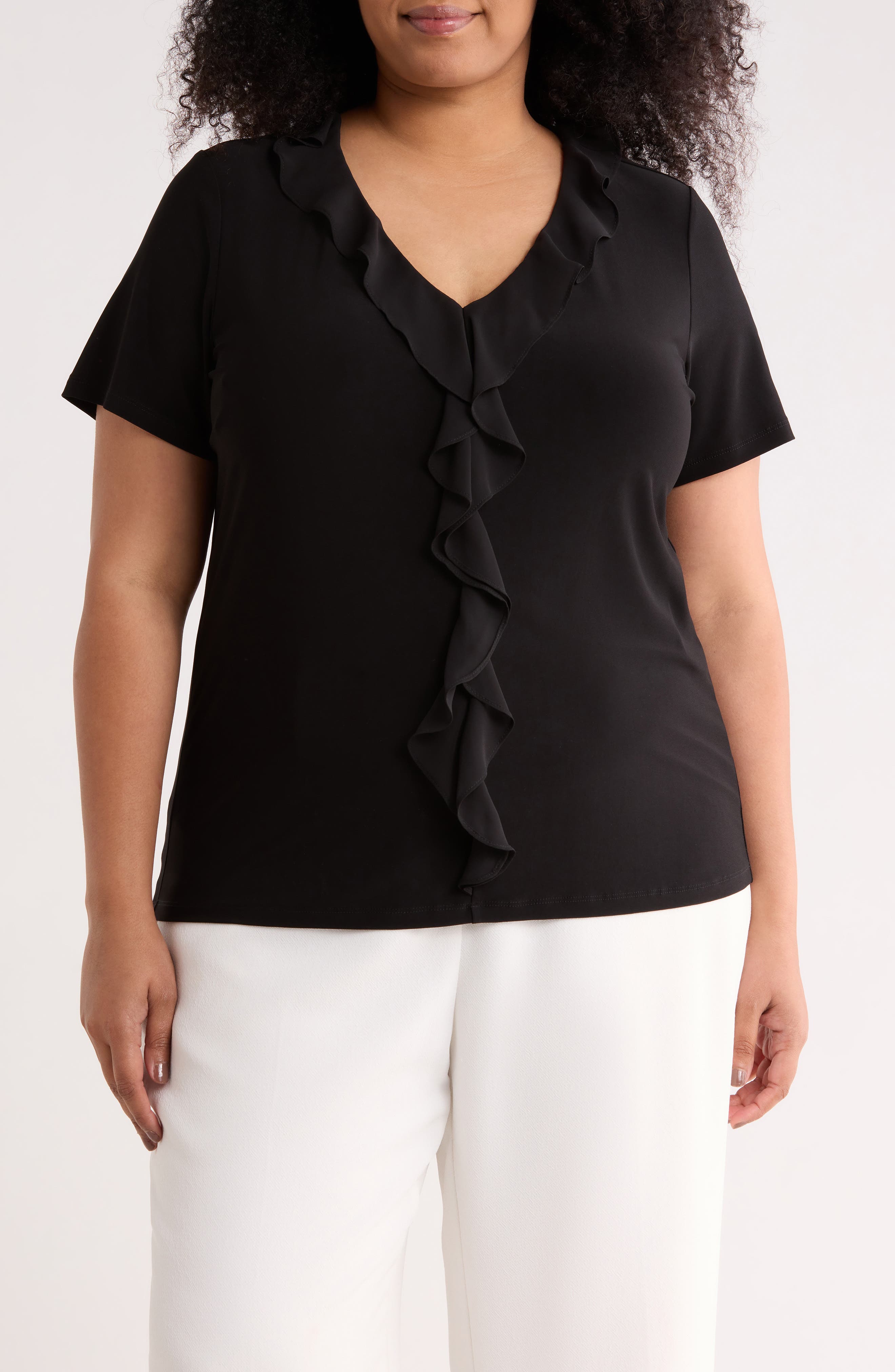 AK ANNE KLEIN Cascade Ruffle Front Top (Women) | Nordstrom