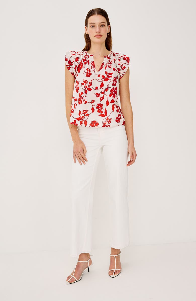 Rails Floral Ladder Stitch Flutter Sleeve Top, Alternate, color, Red Jasmine
