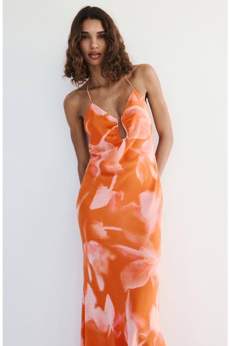 Floral Printed Flowy Dress, Alternate, color, ORANGE