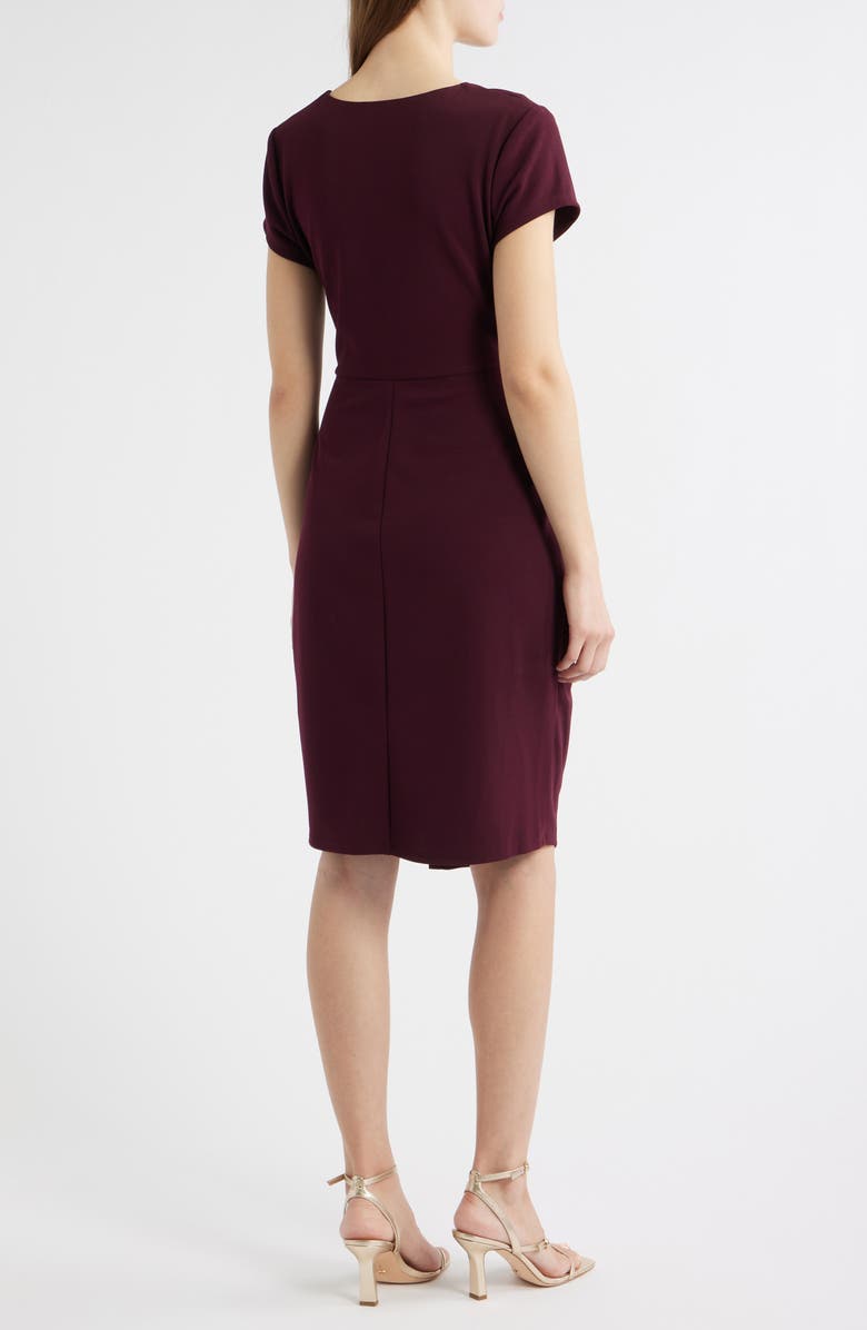 Connected Apparel Twist Detail Asymmetric Hem Dress, Alternate, color, Bordeaux