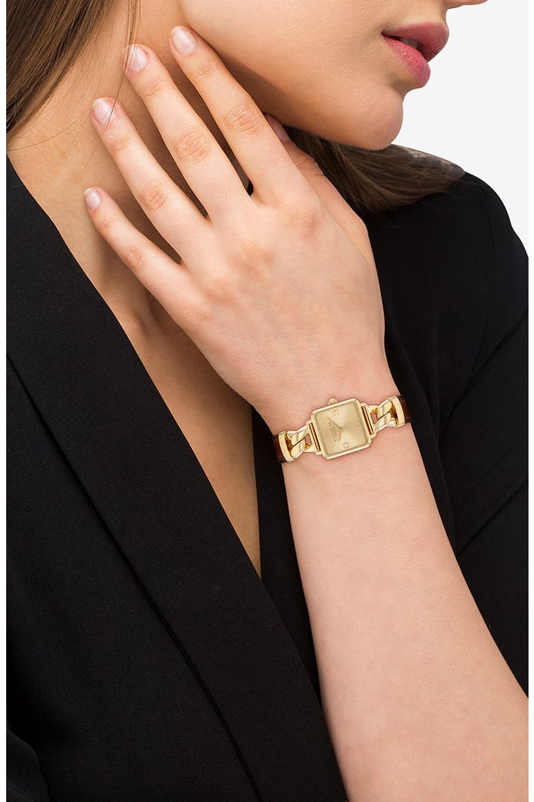 Cass Leather Strap Bracelet Watch, 22mm, Alternate, color, GOLD