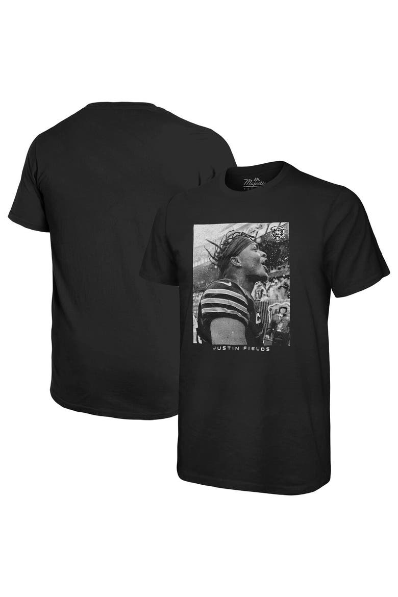 Men's Majestic Threads Justin Fields Black Chicago Bears Oversized Player Image T-Shirt, Main, color, Black