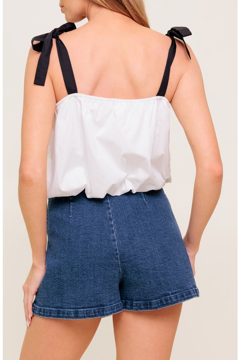 Colorblock Tie Strap Bubble Crop Top, Alternate, color, OFF WHITE / BLACK