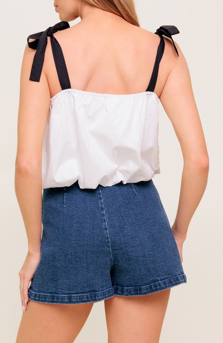 FLYING TOMATO Colorblock Tie Strap Bubble Crop Top, Alternate, color, Off White / Black