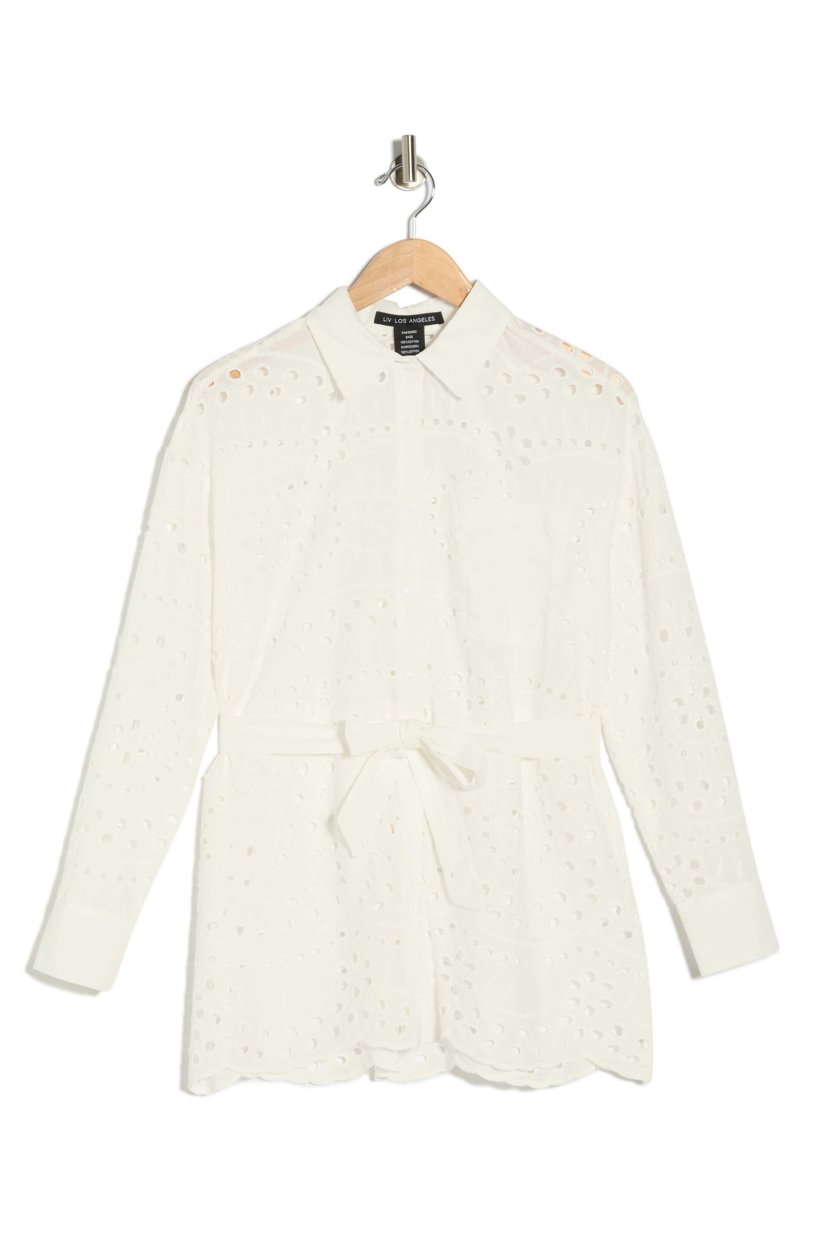 Forgotten Grace Eyelet Tie Waist Tunic Shirt