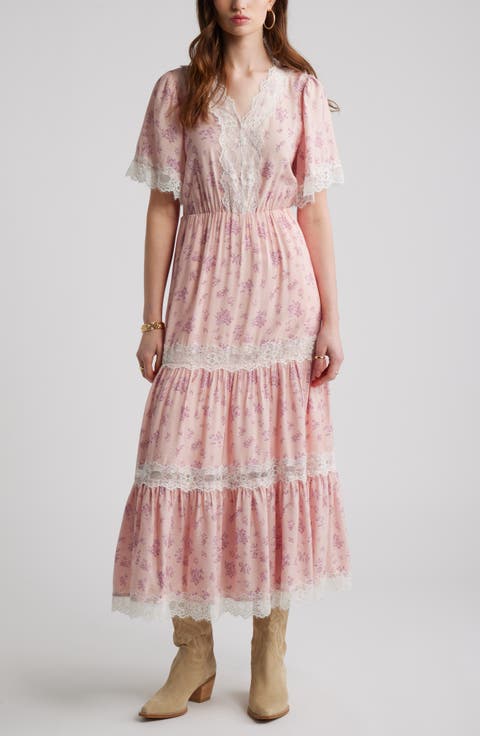 Garden Lace Trim Tiered Maxi Dress