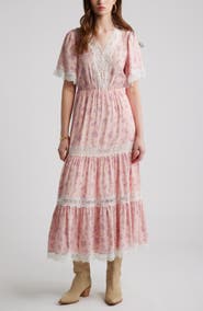 Treasure & Bond Garden Lace Trim Tiered Maxi Dress