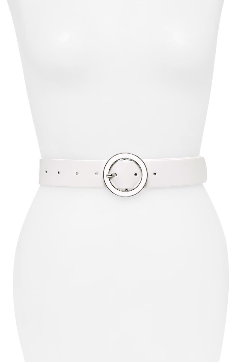 Enamel Round Buckle Belt, Main, color, WHITE