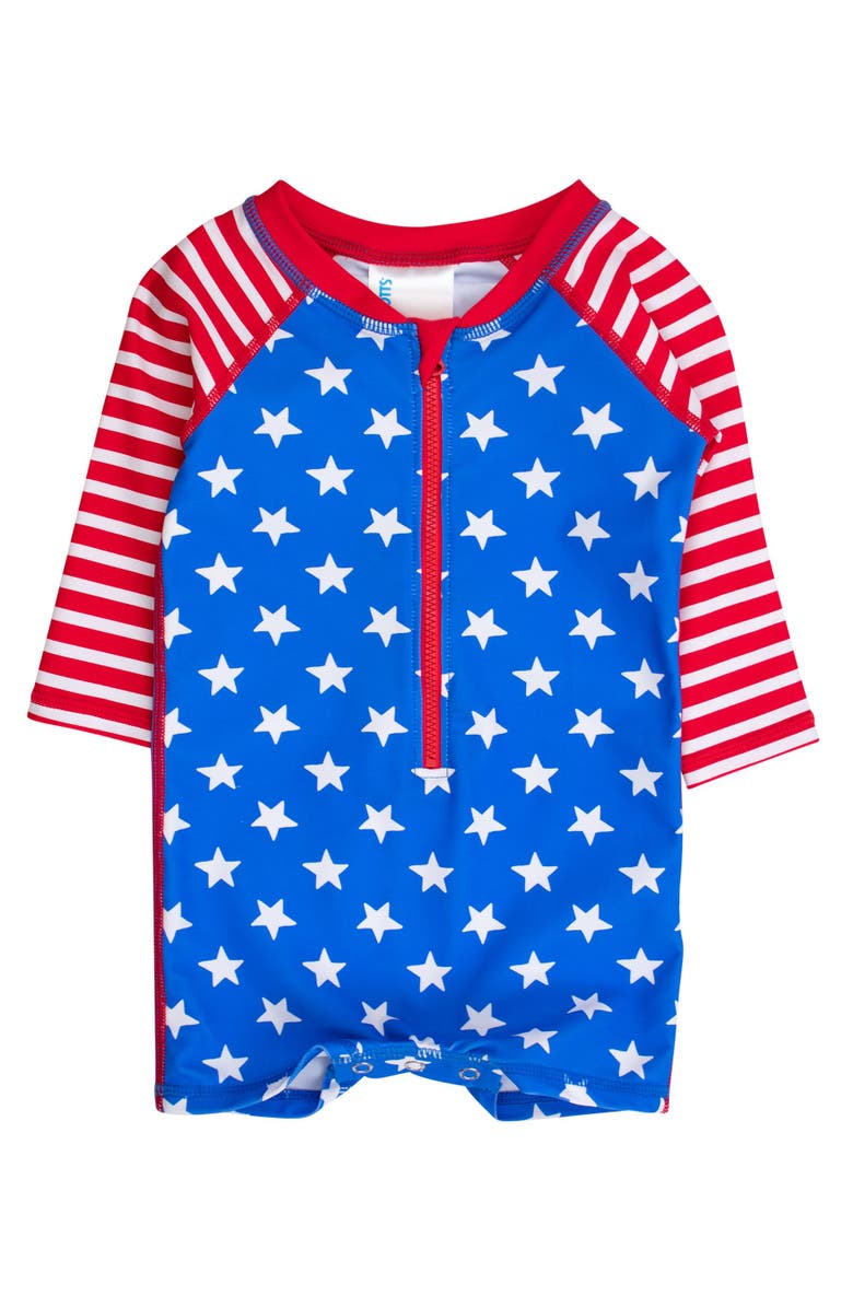 RuggedButts Boys Long Sleeve One Piece Rash Guard, Main, color, Stars & Stripes