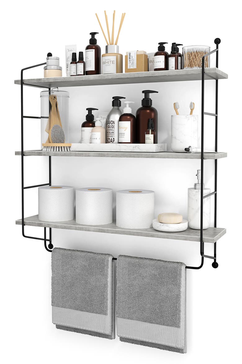3-Tier Wooden Floating Shelf, Main, color, GRAY