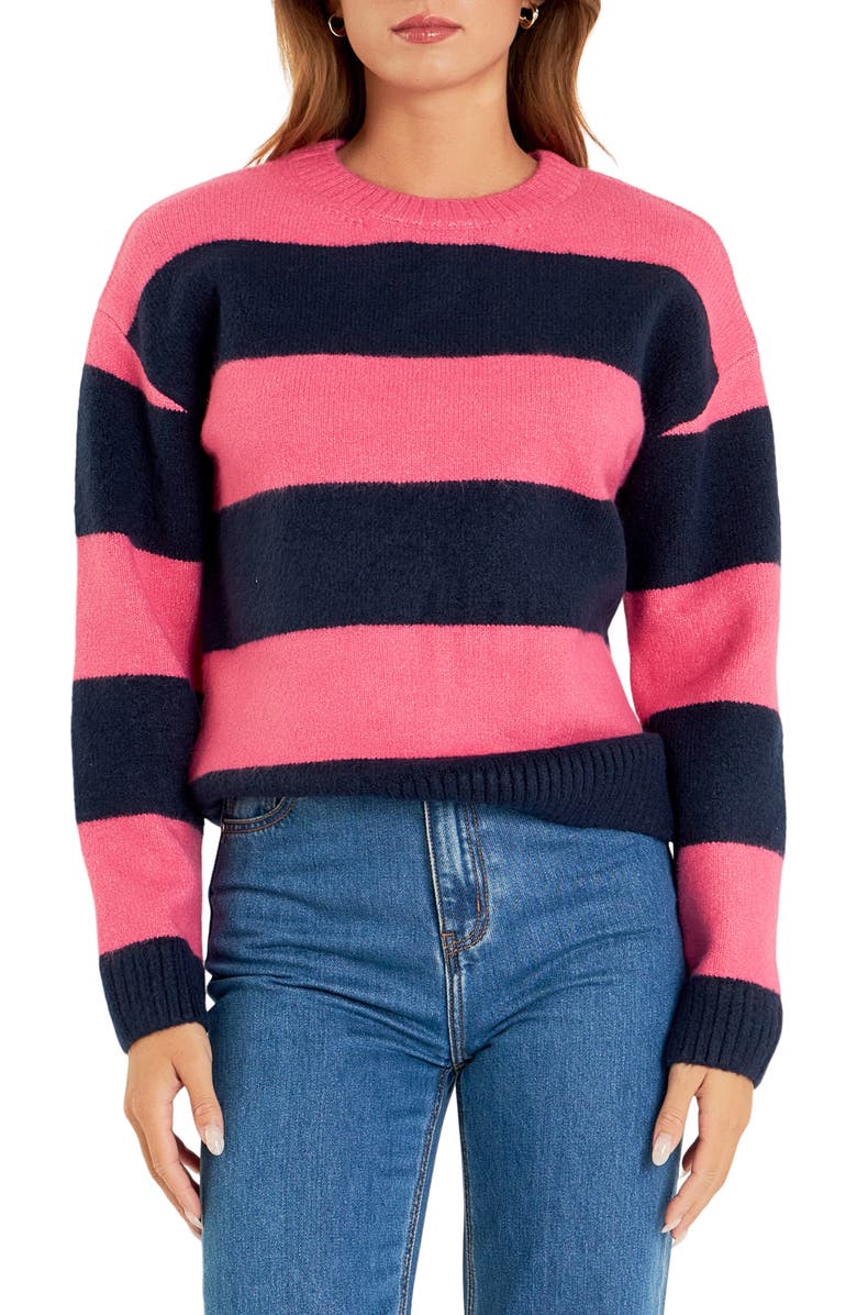 English Factory Bold Stripe Crewneck Sweater, Main, color, Pink/ Navy