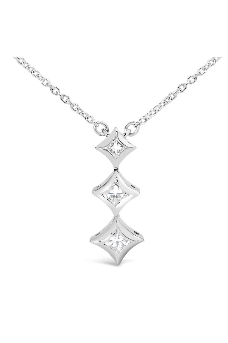 10K Gold 1/5 Cttw Princess Cut Diamond 3 Stone Drop Pendant Necklace, Main, color, White