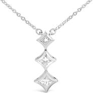 Haus of Brilliance 10K Gold 1/5 Cttw Princess Cut Diamond 3 Stone Drop Pendant Necklace