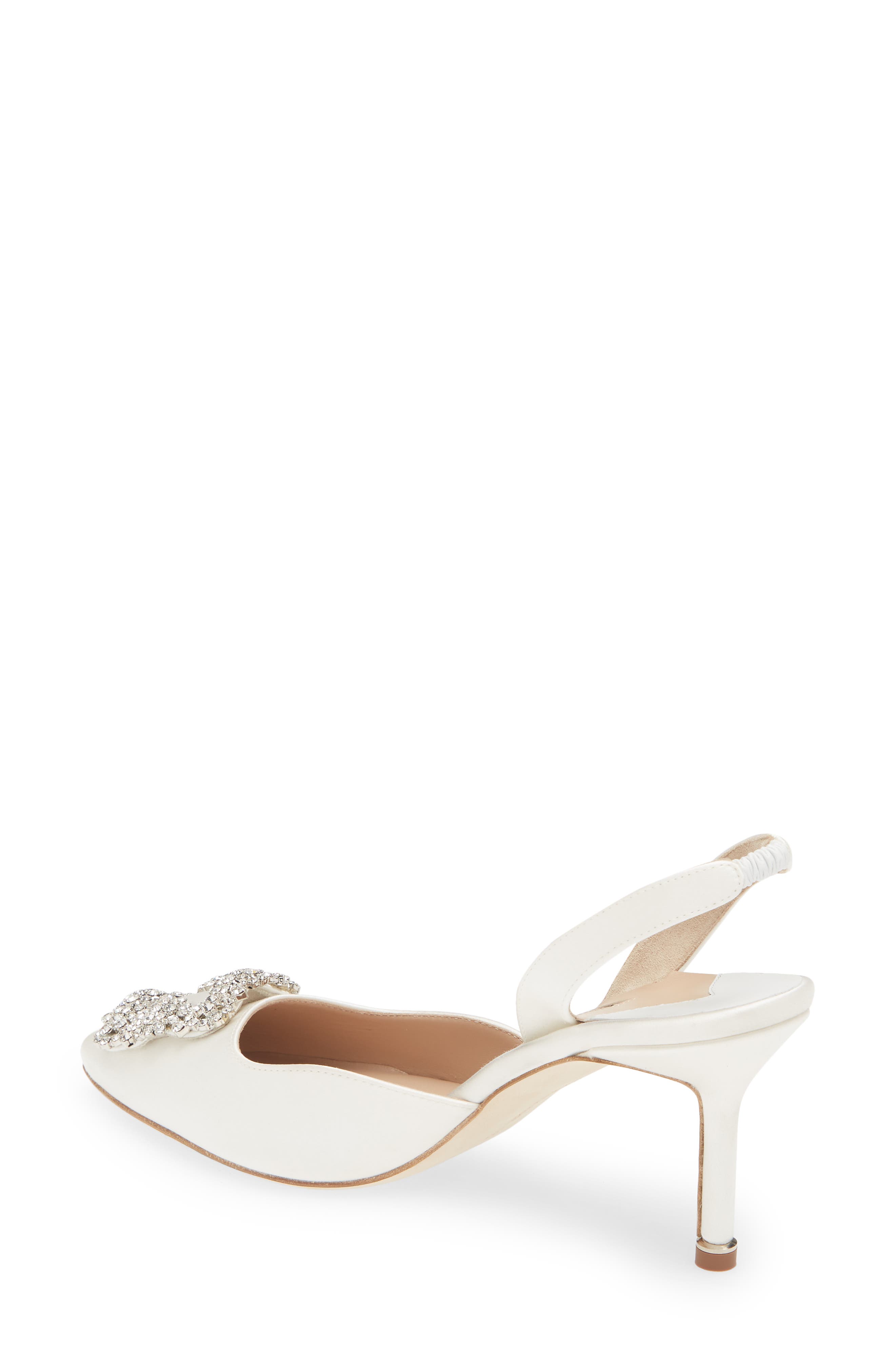 Manolo Blahnik Hangisli Crystal Buckle Pointed Toe Slingback Pump, Alternate, color, Cream