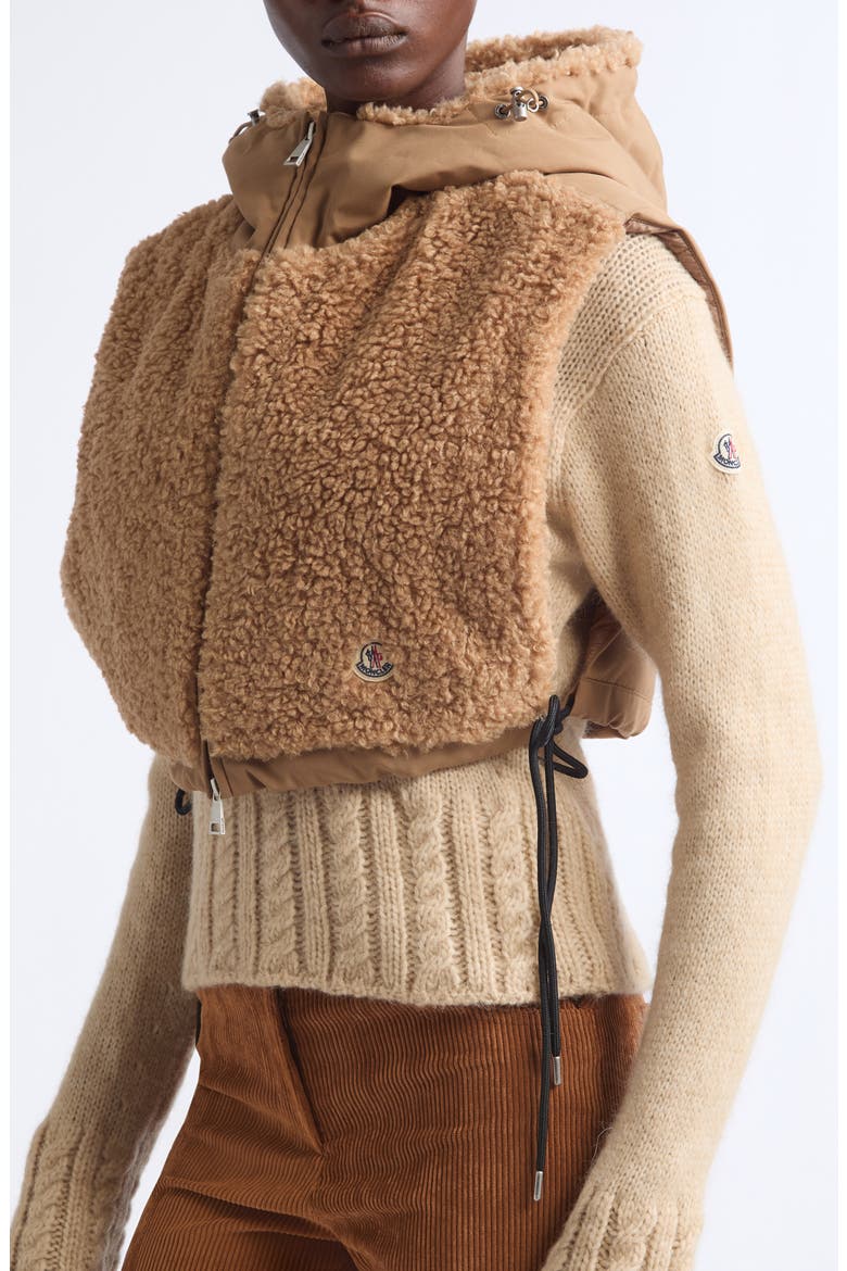 Hooded Faux Fur Bib, Alternate, color, BEIGE