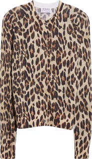 ST. JOHN Loepard Print Wool Cardigan