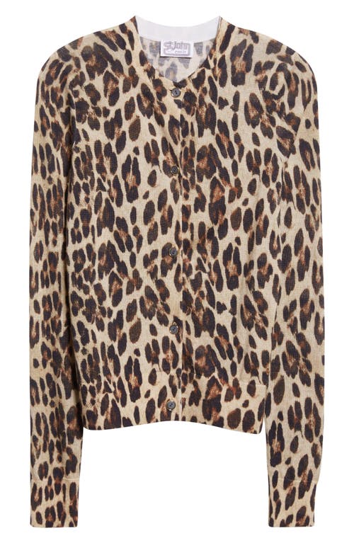 St John St. John Loepard Print Wool Cardigan In Animal Print