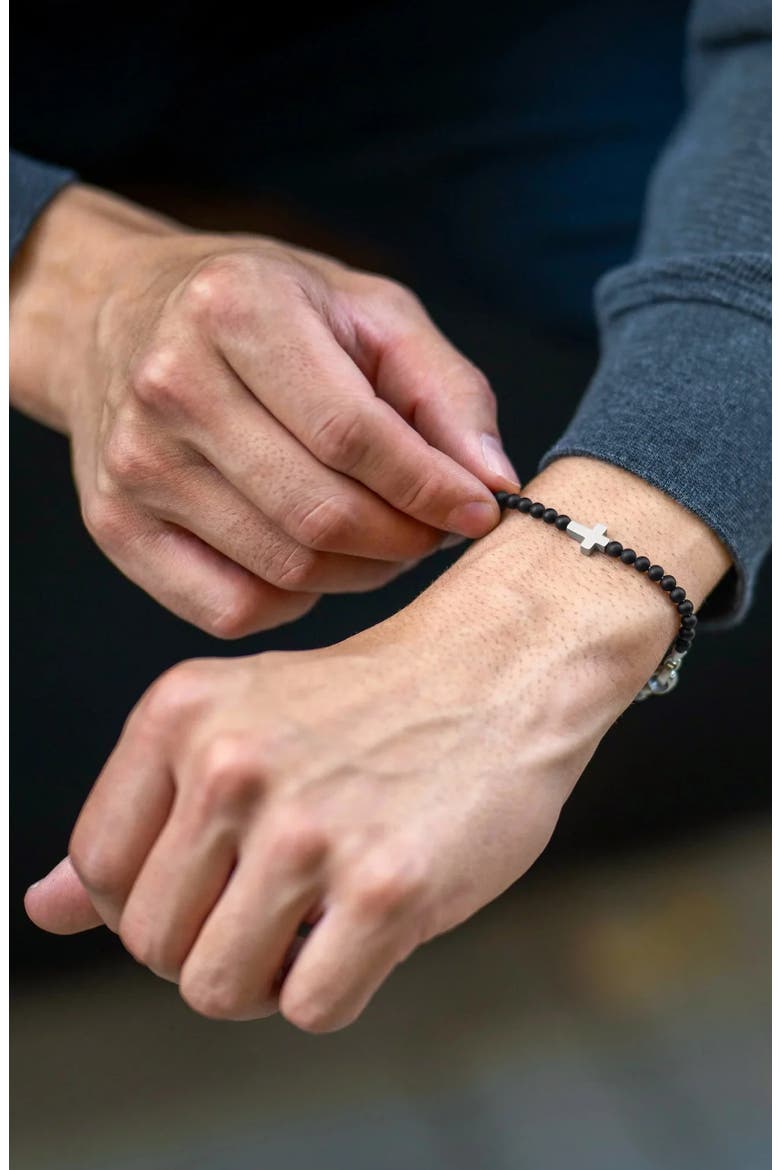 Onyx Bead Cross Bracelet, Alternate, color, BLACK