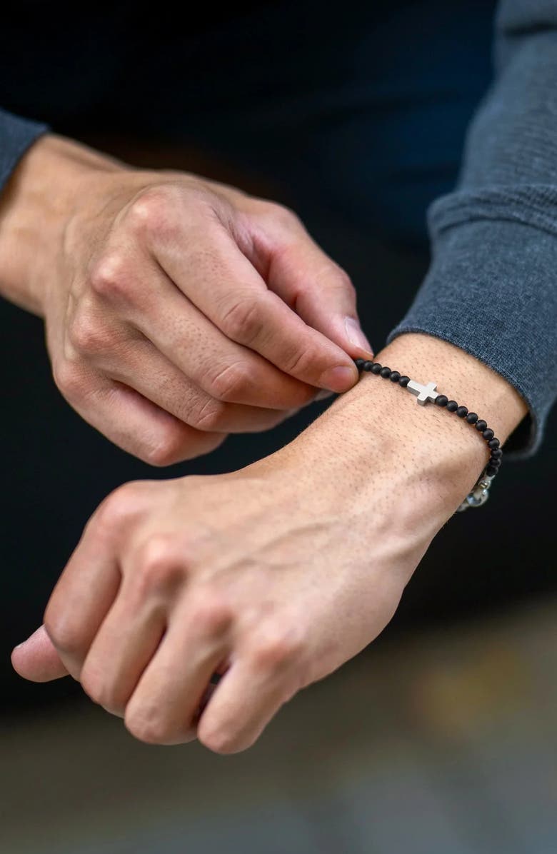 Vincero Onyx Bead Cross Bracelet, Alternate, color,