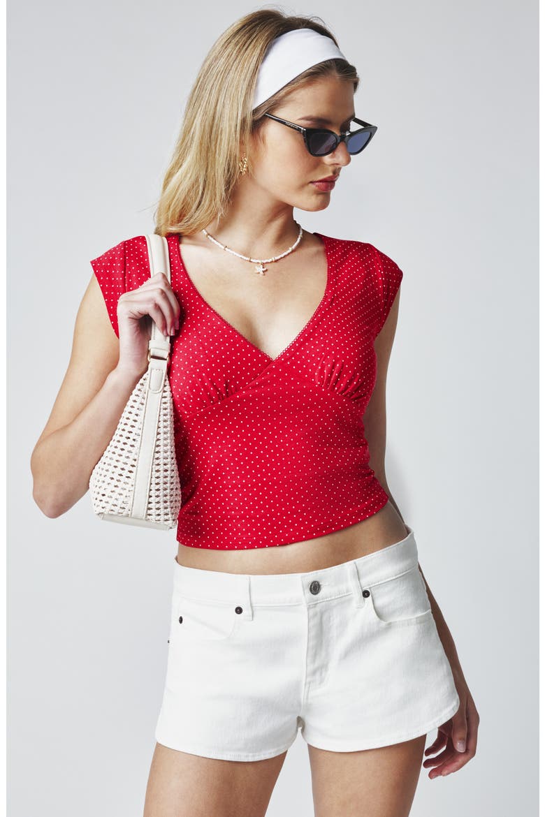 Lace Trim T-Shirt, Alternate, color, RED POLKA DOT