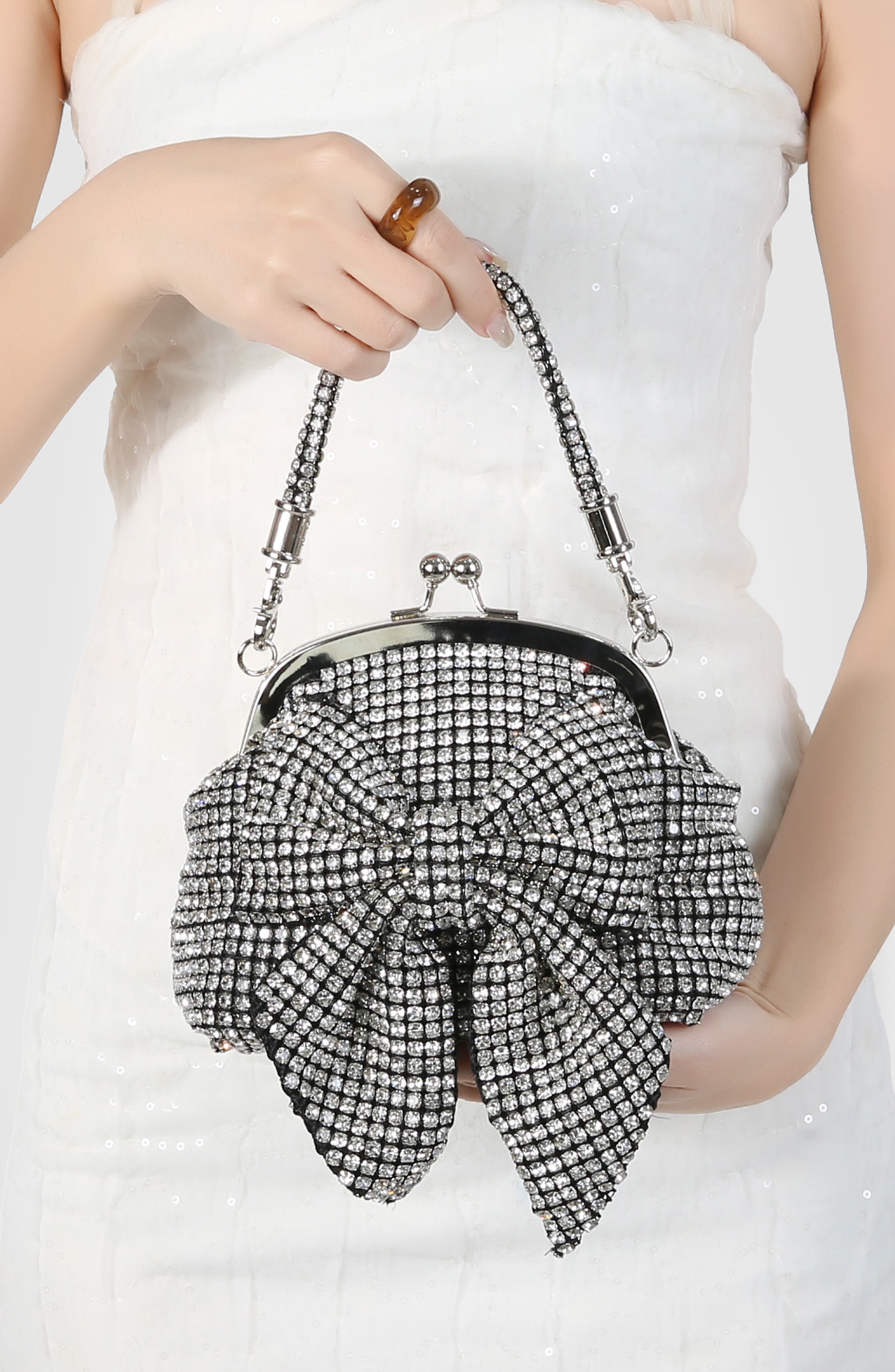 BERNESS Rhinestone Embellished Bow Handbag, Alternate, color, Black