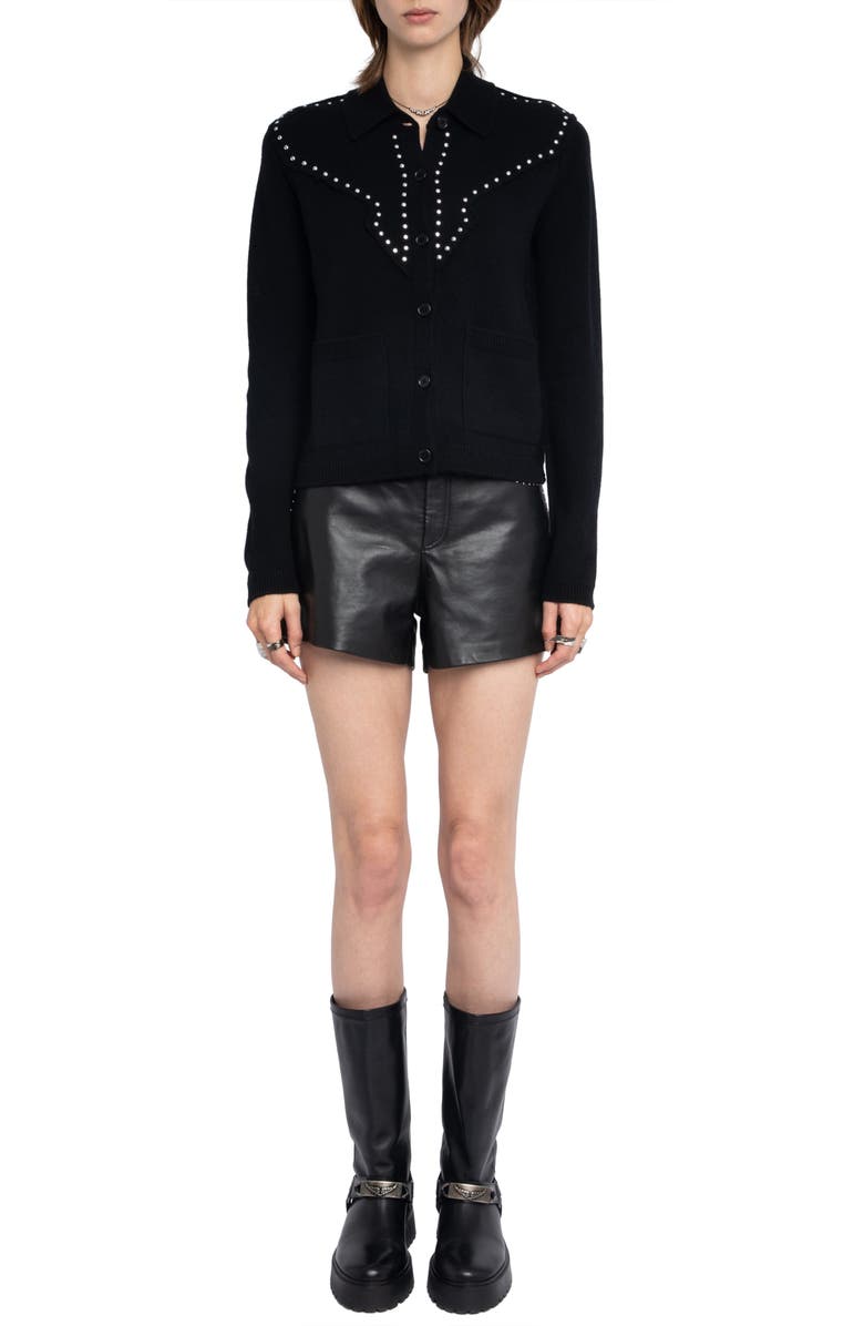 Zadig & Voltaire Adany Stud Detail Wool & Cashmere Cardigan, Alternate, color, Black