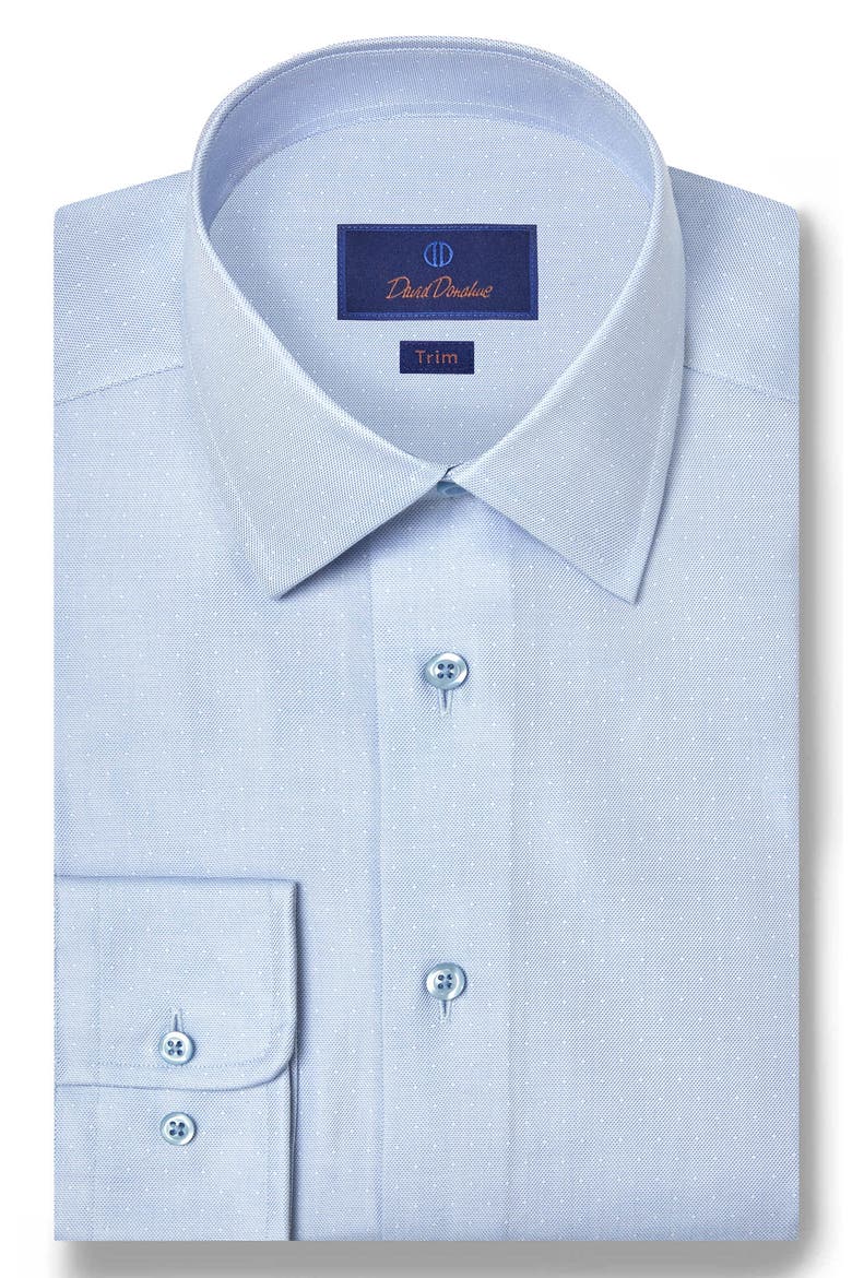 Trim Fit Pin Dot Cotton & Silk Dress Shirt, Main, color, SKY
