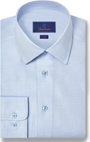David Donahue Trim Fit Pin Dot Cotton & Silk Dress Shirt