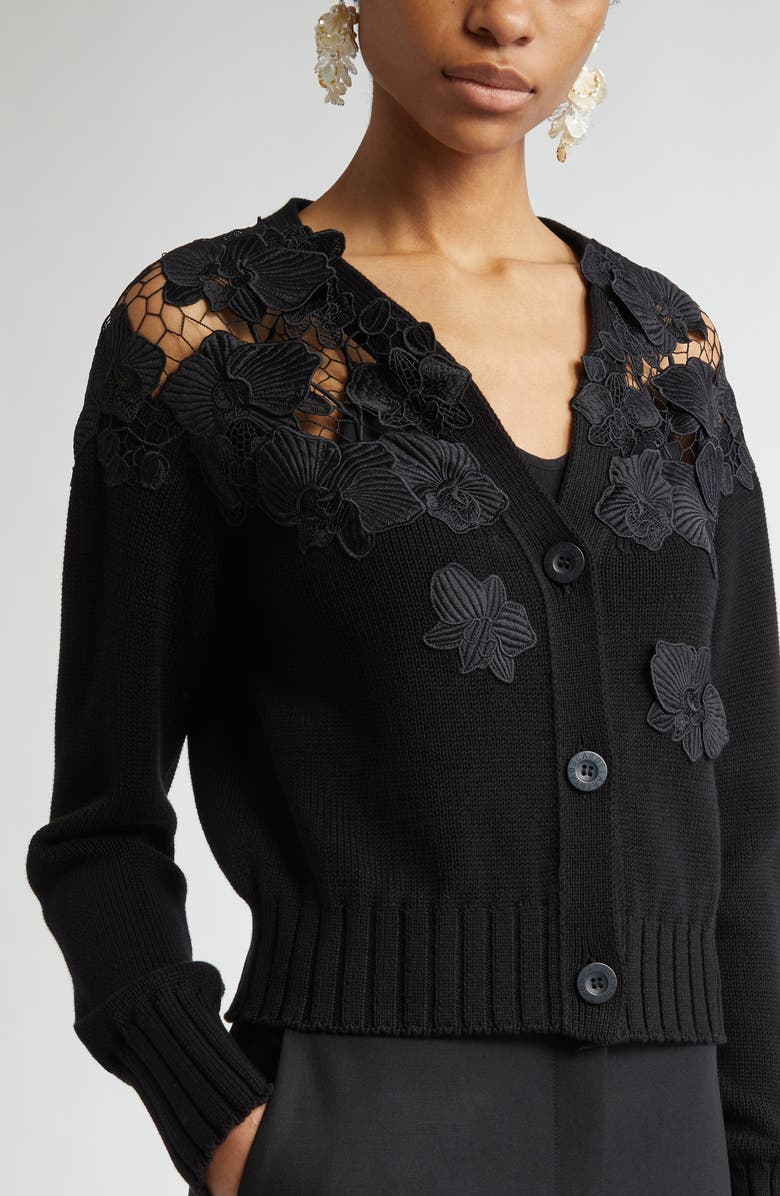 Oscar de la Renta Orchid Guipure Cotton Cardigan, Alternate, color,