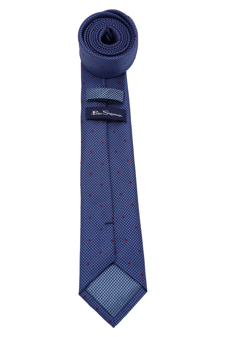 Dot Print Tie, Alternate, color, NAVY/ BURGUNDY