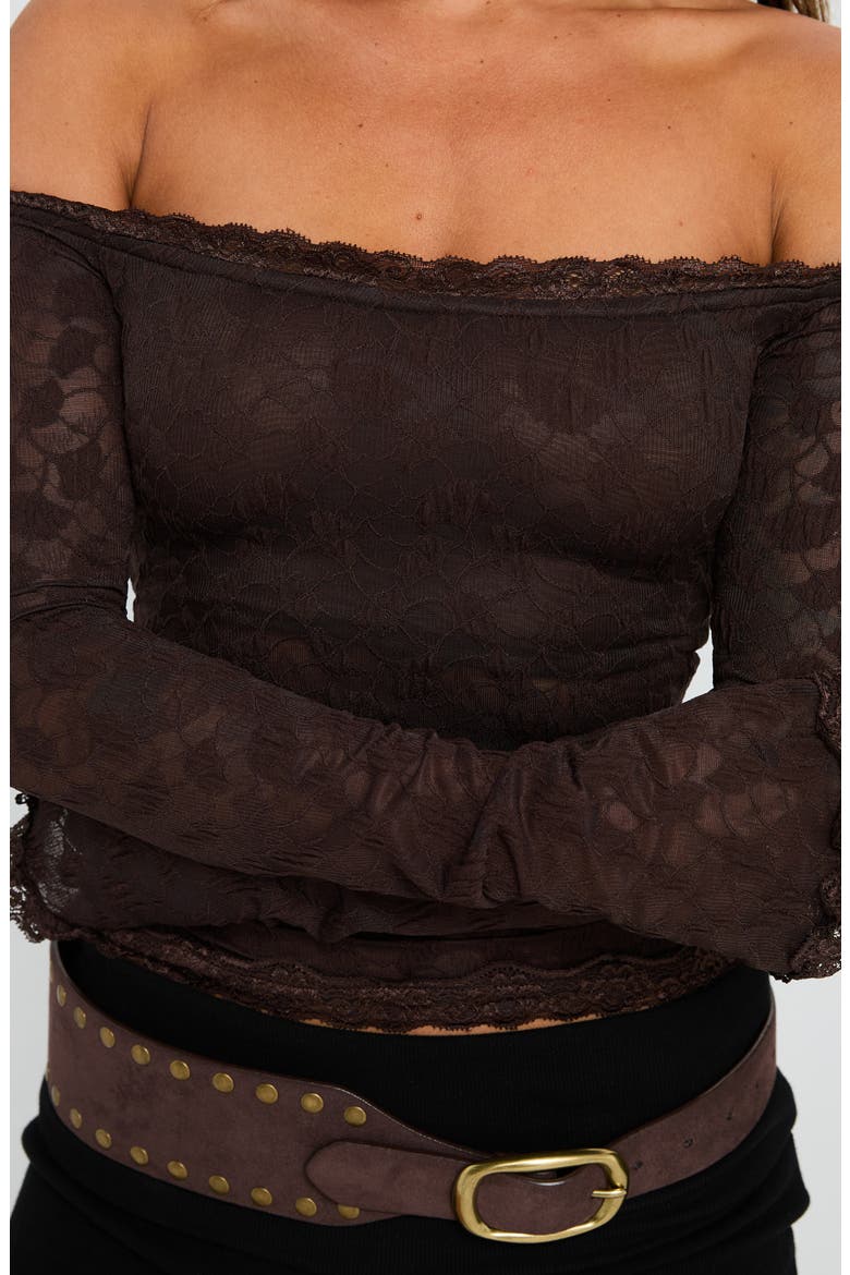 Mochapella Off the Shoulder Lace Top, Alternate, color, BROWN