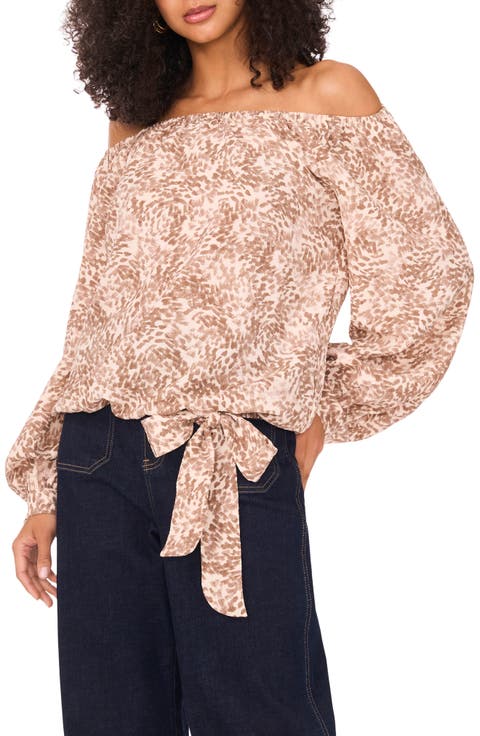 Abstract Print Off the Shoulder Top