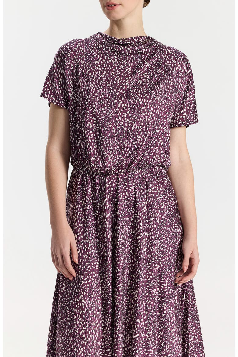 Daria High-Neck Flowy Floral Midi Dress, Alternate, color, Purple Floral Design