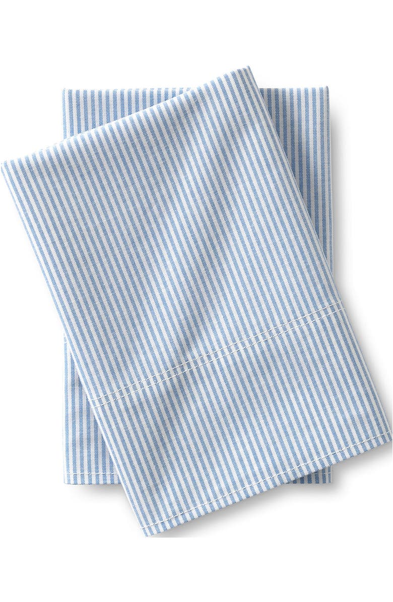 Lands' End Cotton Oxford Stripe Pillowcases, Main, color, Silver Lake Blue Stripe