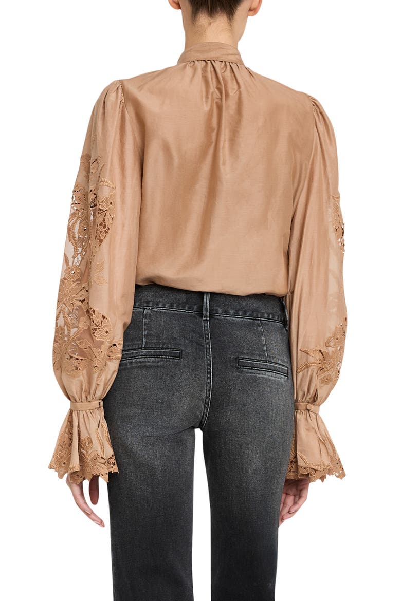 Valerie Embroidered Cotton & Silk Shirt, Alternate, color, TOFFEE
