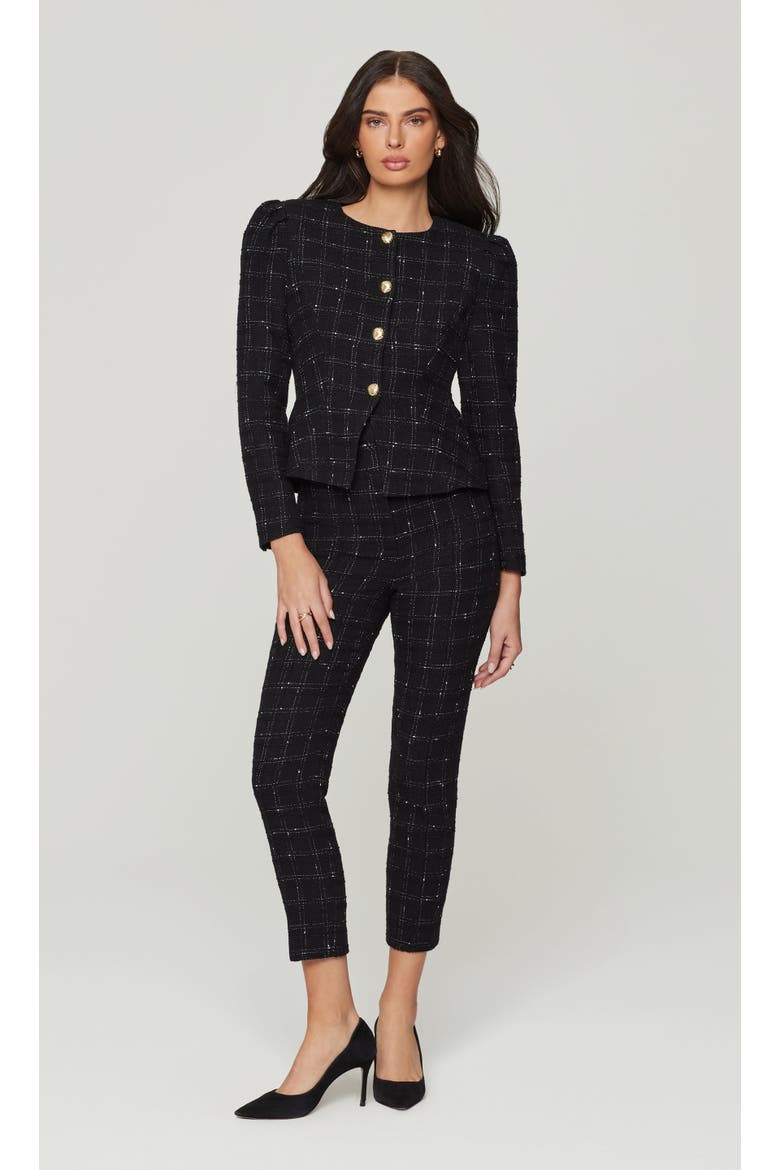 Cynthia Windowpane Tweed Jacket, Main, color, Checkered, Plaid, Black