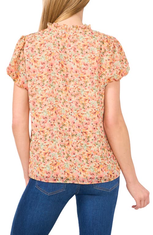 Cece Floral Puff Sleeve Top In Mint Lime Coral