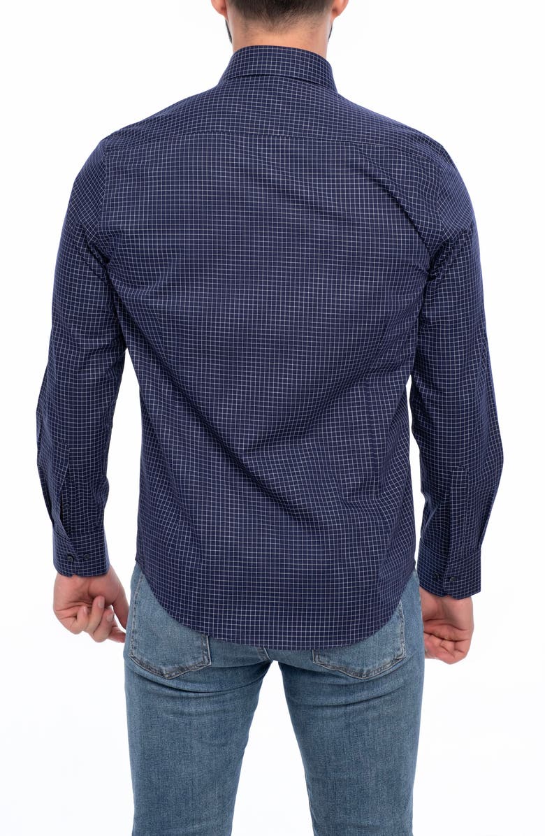 VELLAPAIS Grid Cotton Slim Fit Button Down Shirt, Alternate, color, Navy Blue