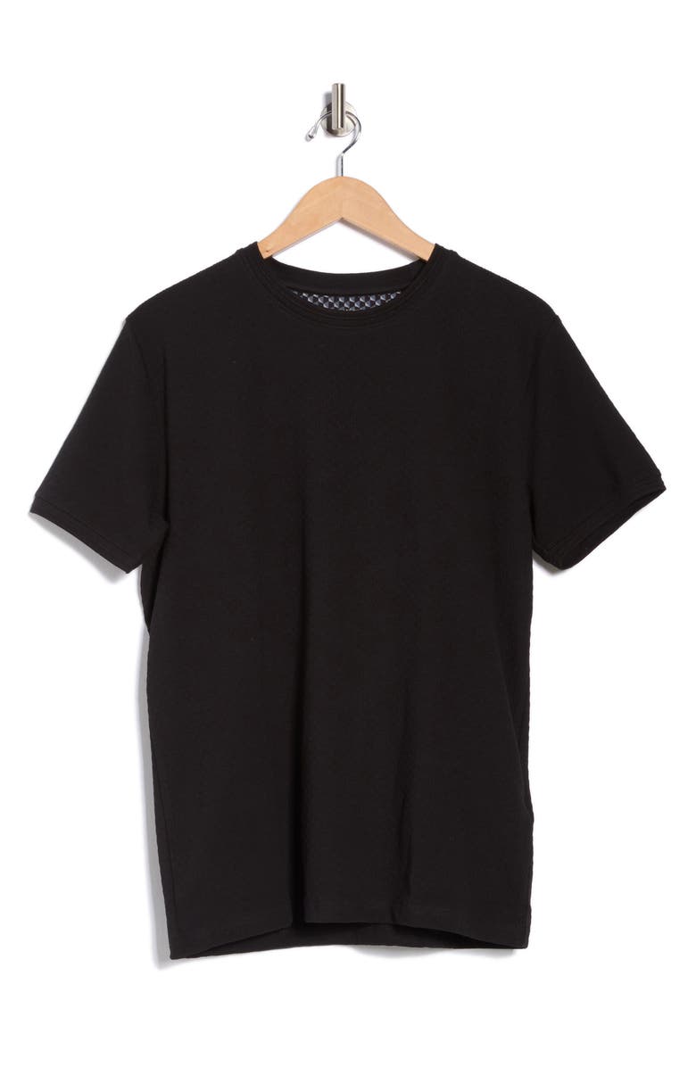 DENIM AND FLOWER Solid Crewneck Textured T-Shirt, Main, color, Black