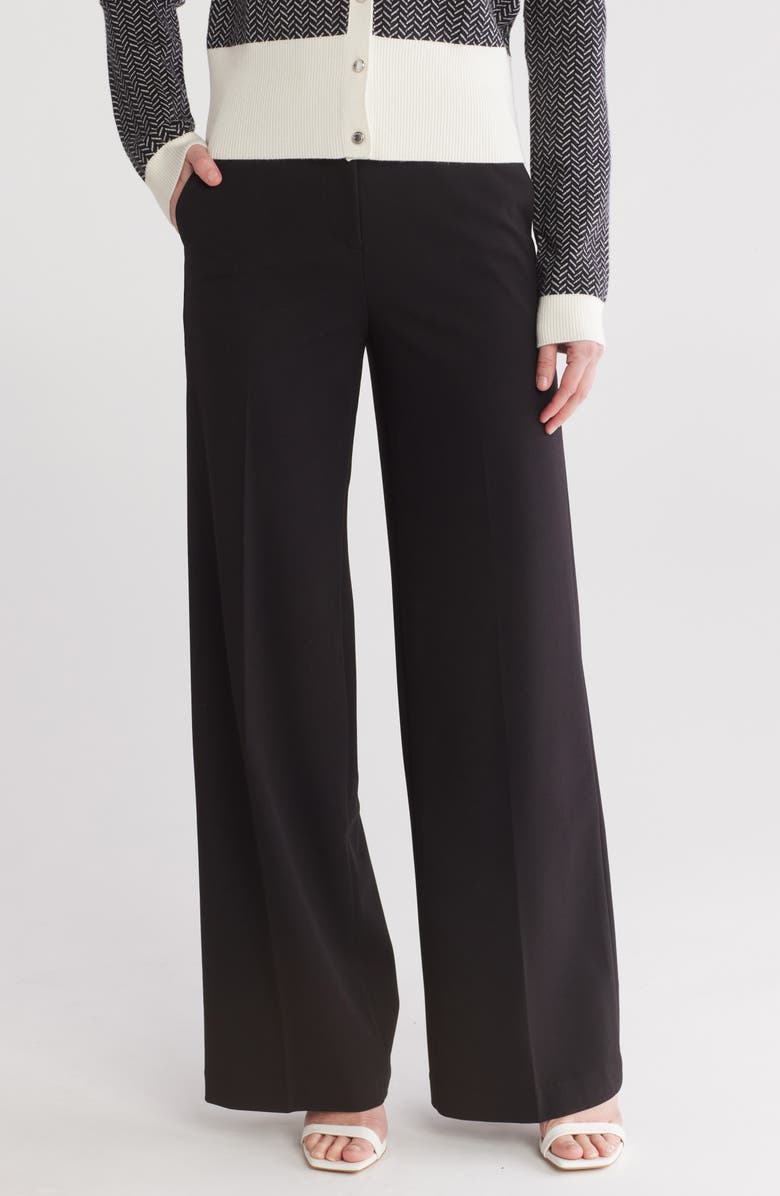 Calvin Klein Scuba Crepe Wide Leg Pants, Main, color, Black