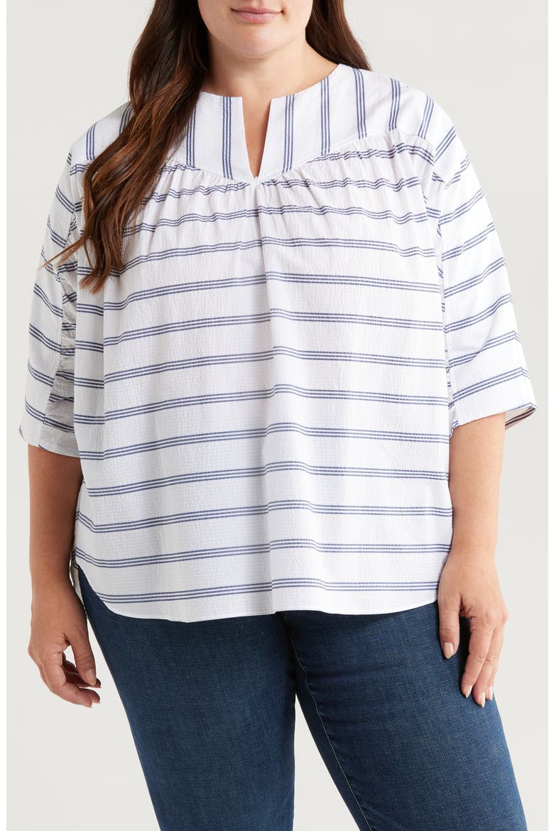 Elexis Stripe Tunic Top, Main, color, WHITE NAVY STRIPES
